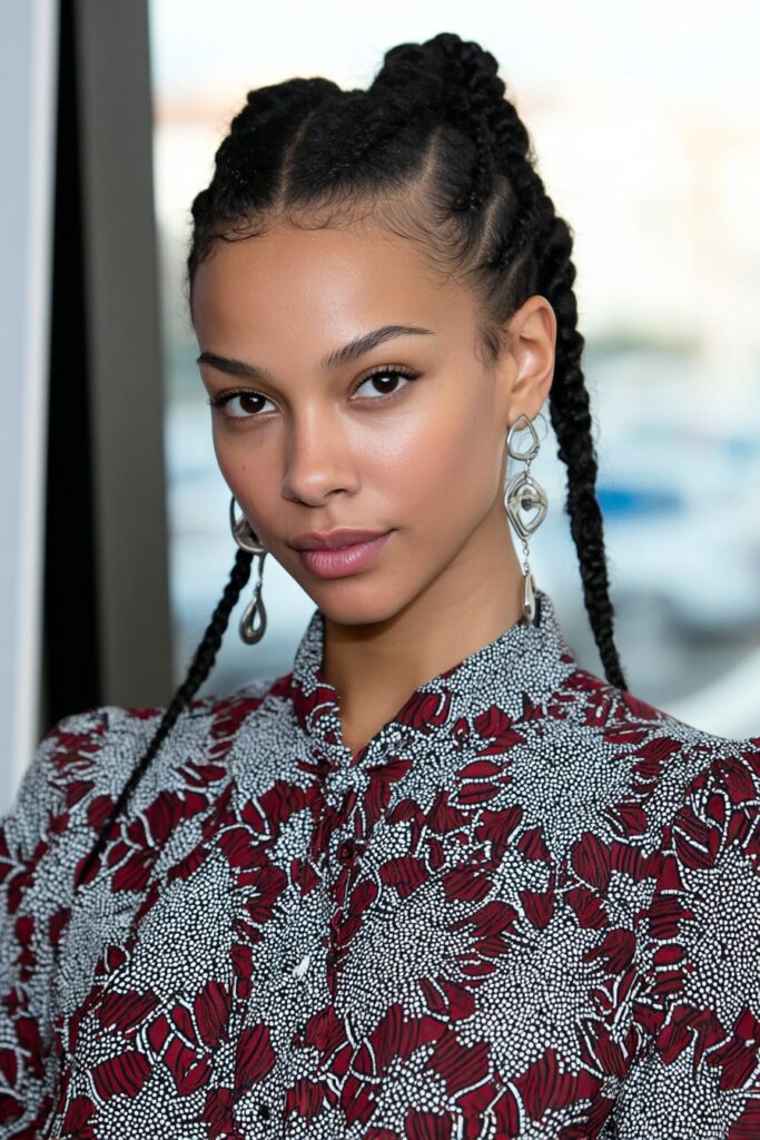 Blonde cornrows decorated with beads and accessories for a festive look