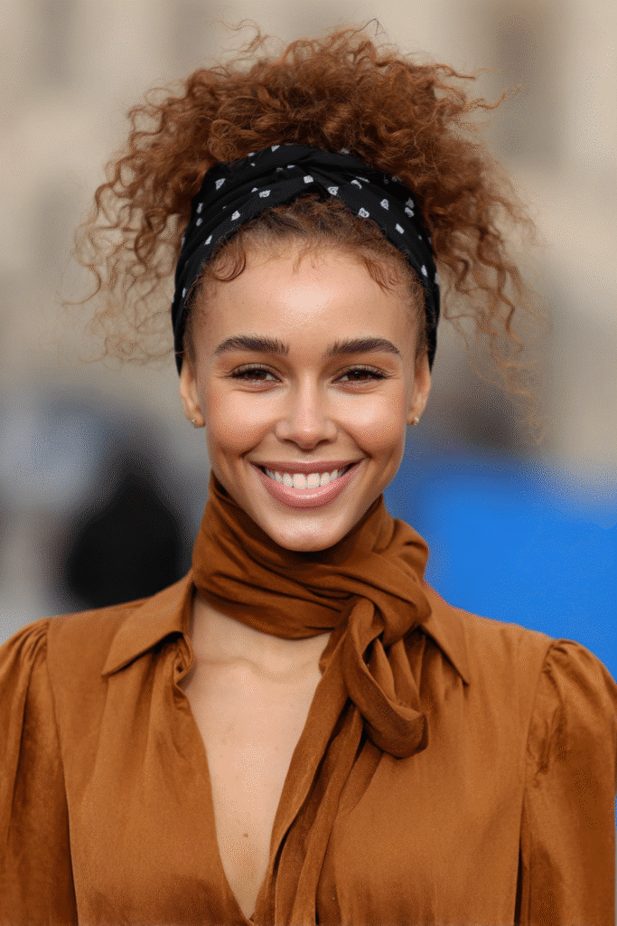 Girl wearing bob-length knotless braids with curly ends