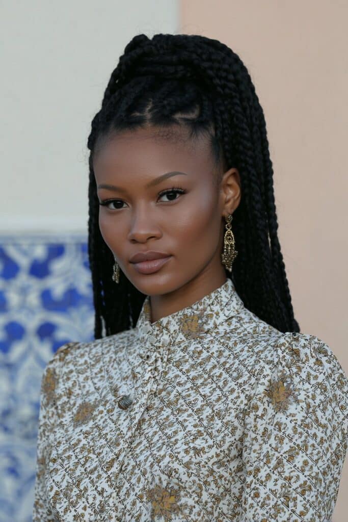 Girl with Brazilian wool braids for winter warmth