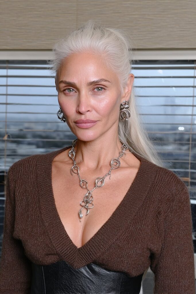 Chocolate ombre long shag for woman over 50 featuring smooth color transition and shine.