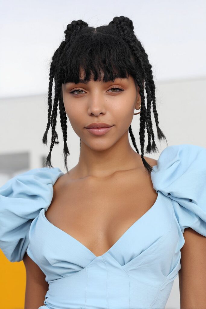 Girl with chunky knotless braids and shoulder-length curls