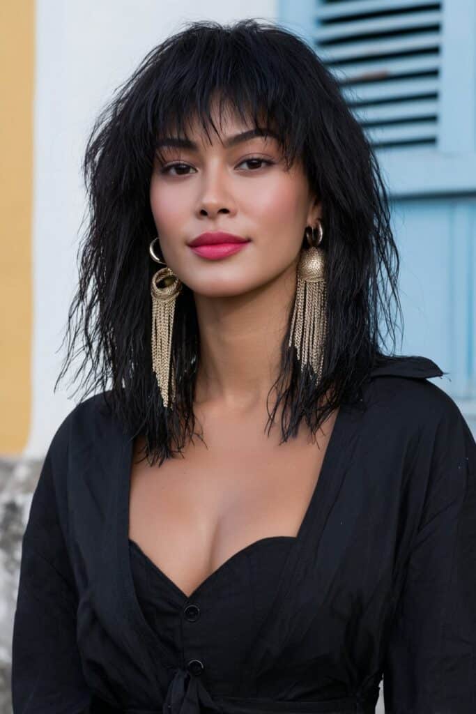 Girl with feathered long bob layers.