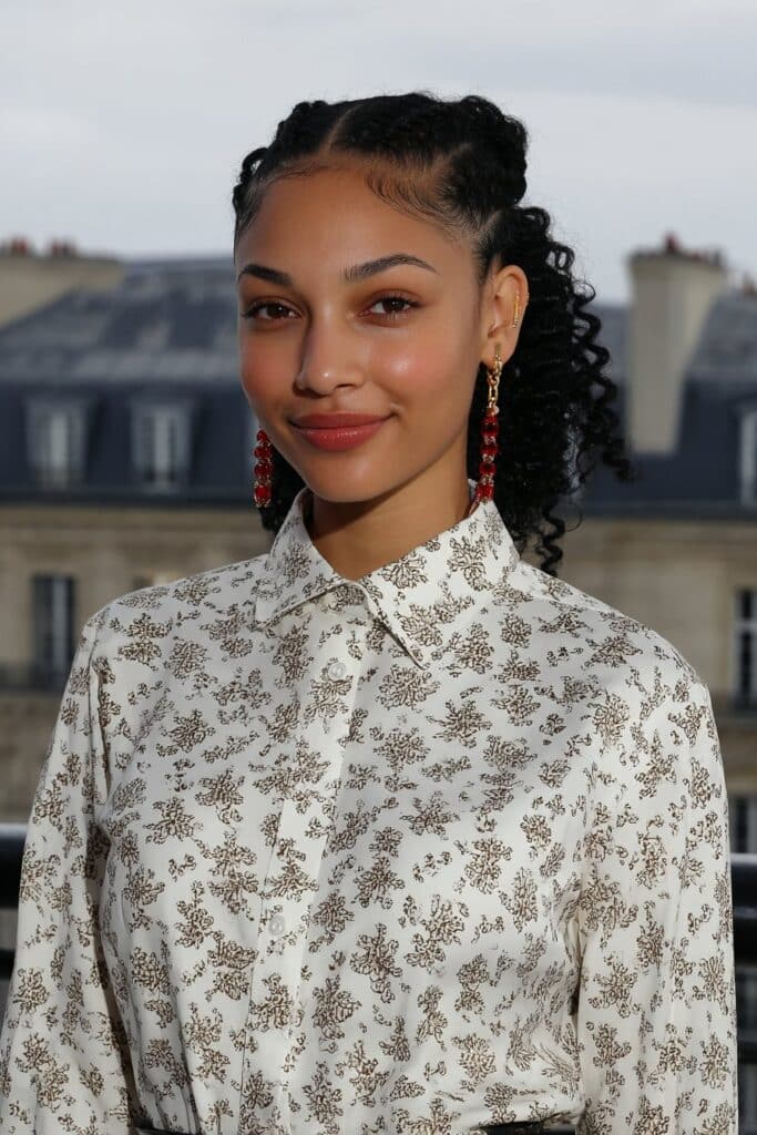 French Curl Braids with Undercut on a girl with a shaved side and curly braids