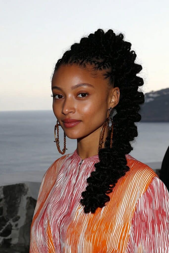Ginger-Toned French Curl Braids on a girl with warm copper curly braid ends