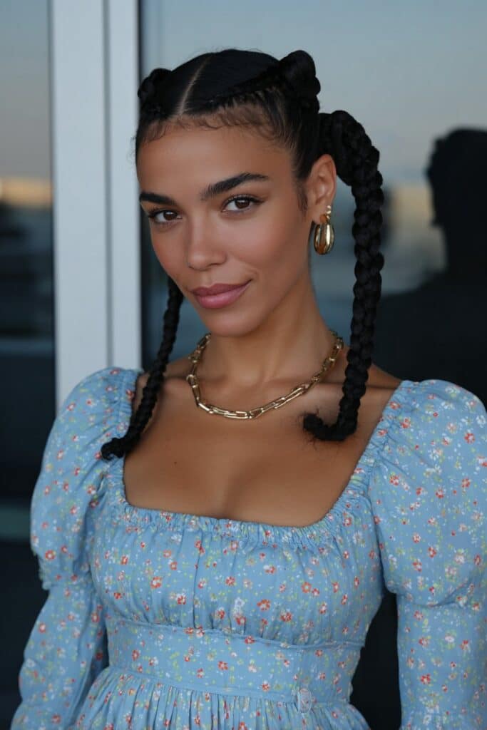 woman with goddess bob braids