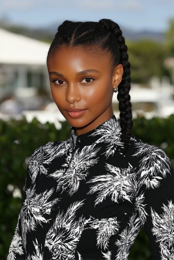 Woman with thick and defined goddess braids