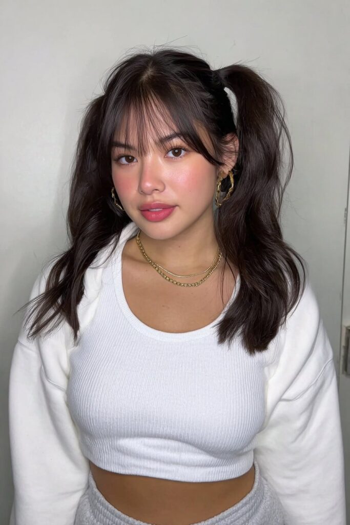 17 Stunning Half Up Half Down Pigtails to Try Today 12 A person with half up half down pigtails with clips hairstyle