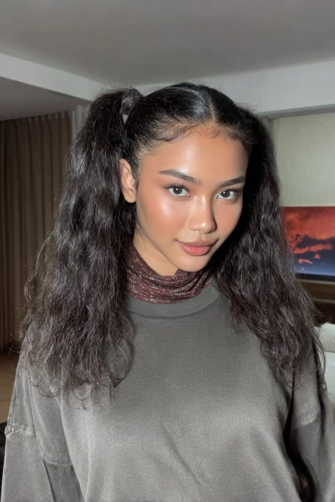 17 Stunning Half Up Half Down Pigtails to Try Today 10 A person with high half up half down pigtails hairstyle