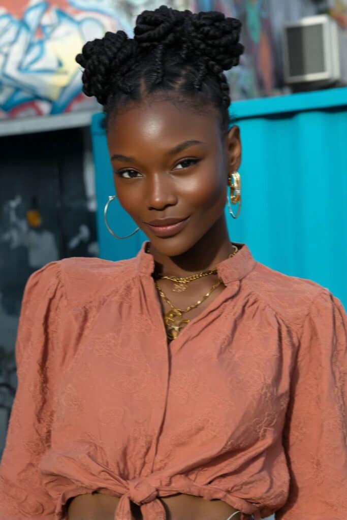 Girl wearing smooth knotless braids for a natural look