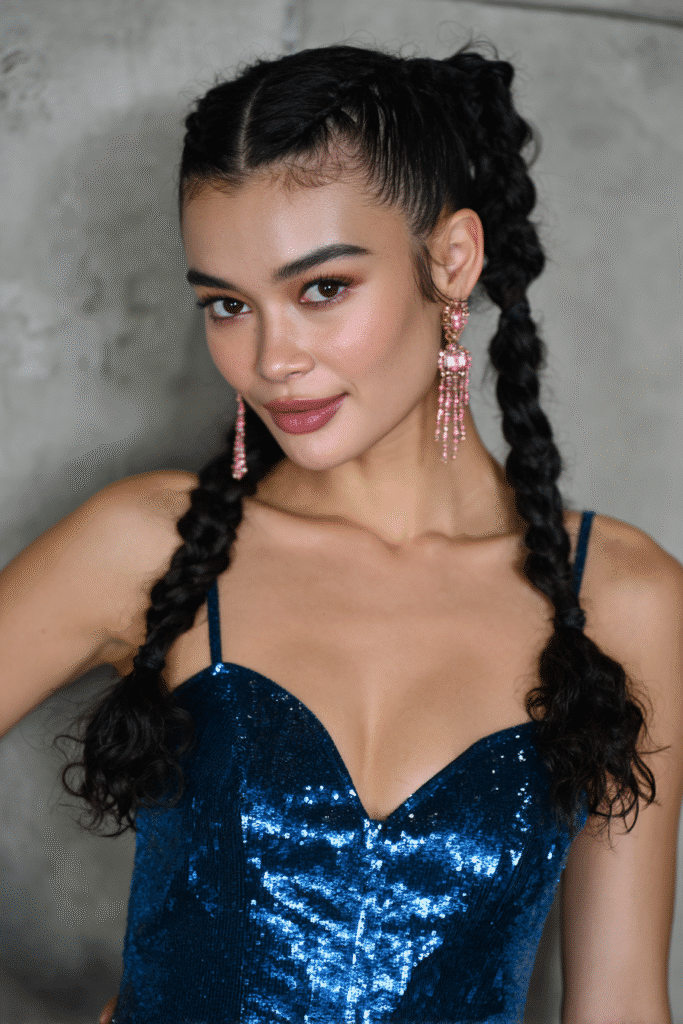 girl with longer bob knotless braids with curls