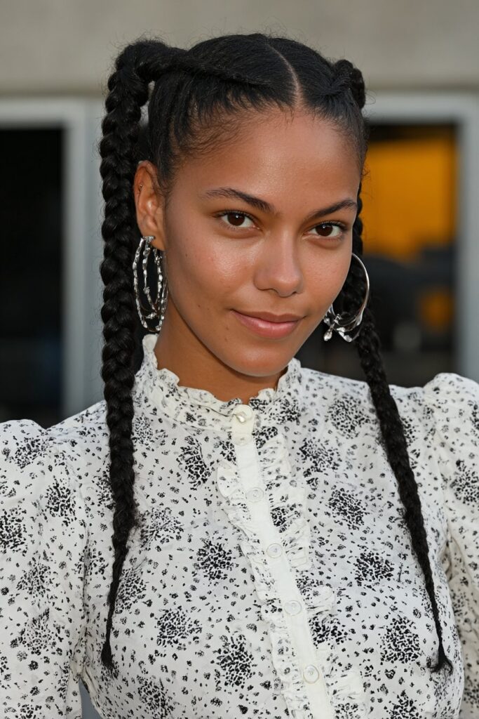 woman with medium knotless bob braids