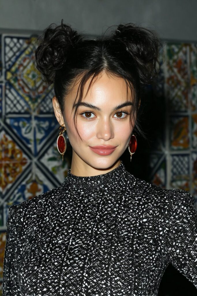 Trendy woman with a short micro bob full of bounce.