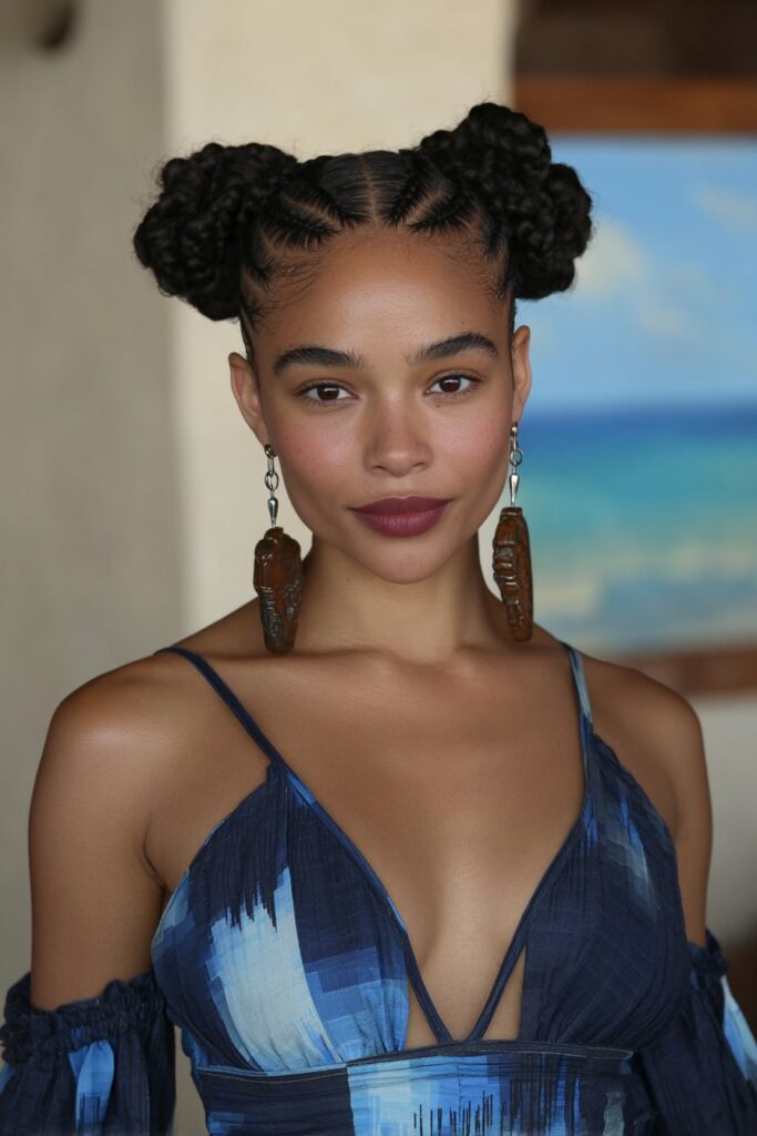 Woman with peekaboo knotless braids and curly ends
