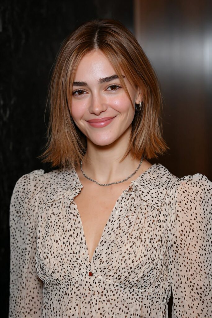 Vintage-inspired woman with a retro bouncy bob haircut.