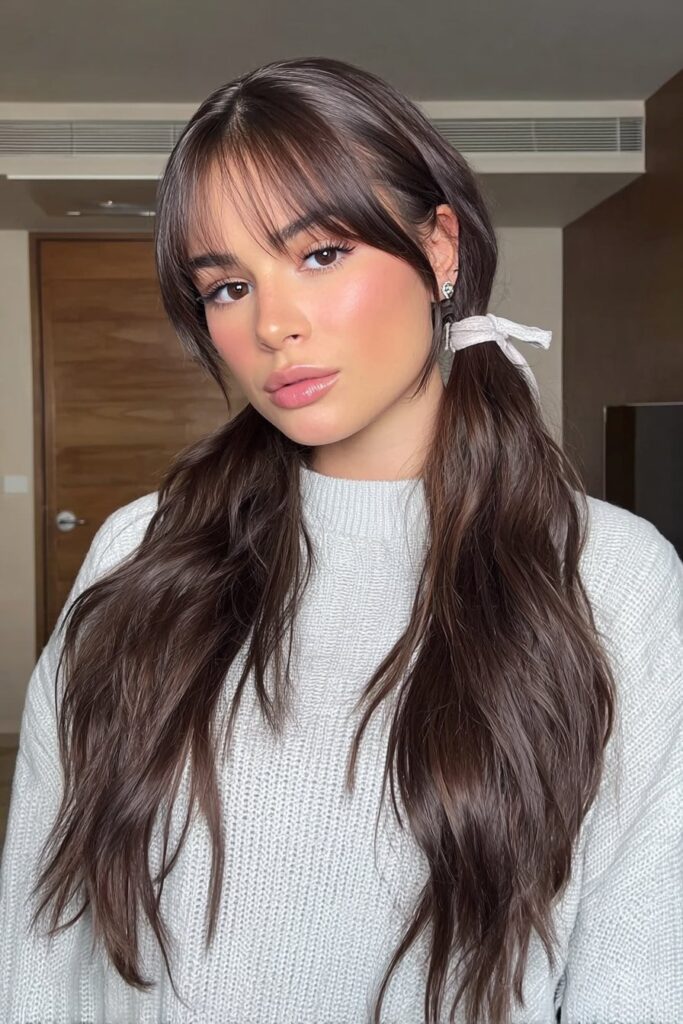 17 Stunning Half Up Half Down Pigtails to Try Today 6 A person with ribbon-tied half up half down pigtails hairstyle