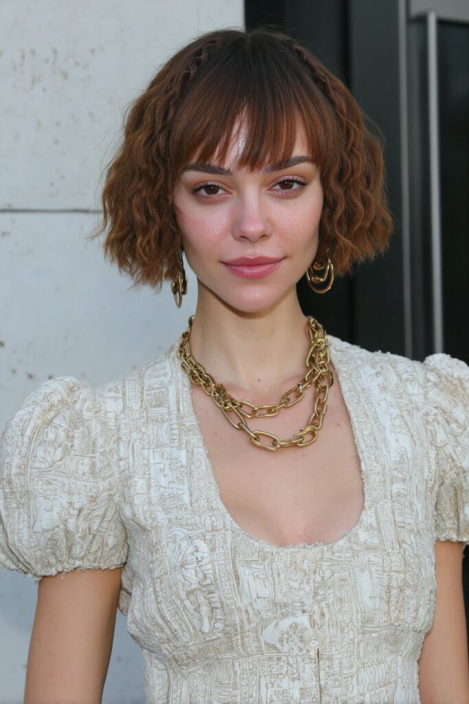 girl with short bob braids with french curls