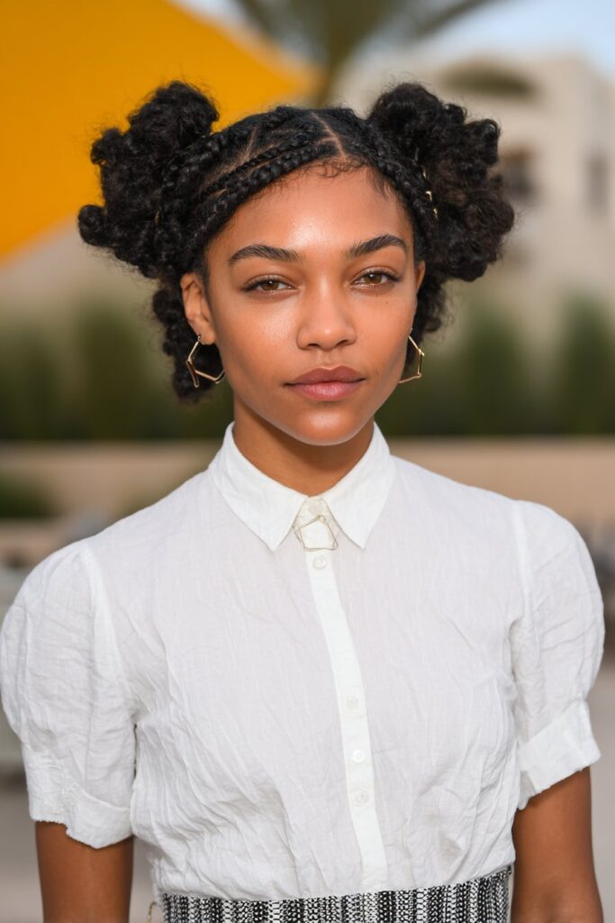 girl with short knotless braids with human hair curls