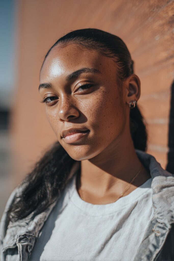 Young black woman with side part slick back hairstyle