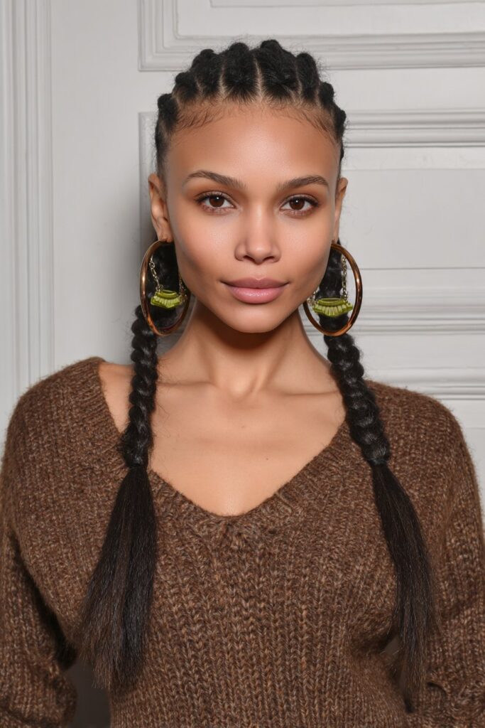 Sleek and defined stitch braids with clean parting