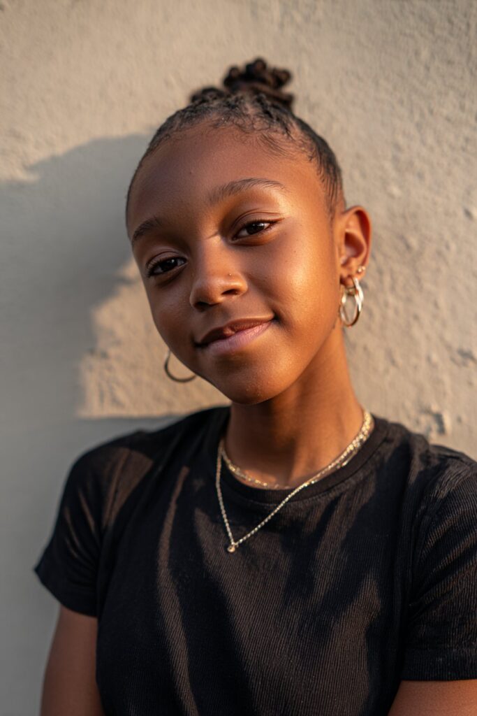 Young black woman with slick back for 4C hair hairstyle