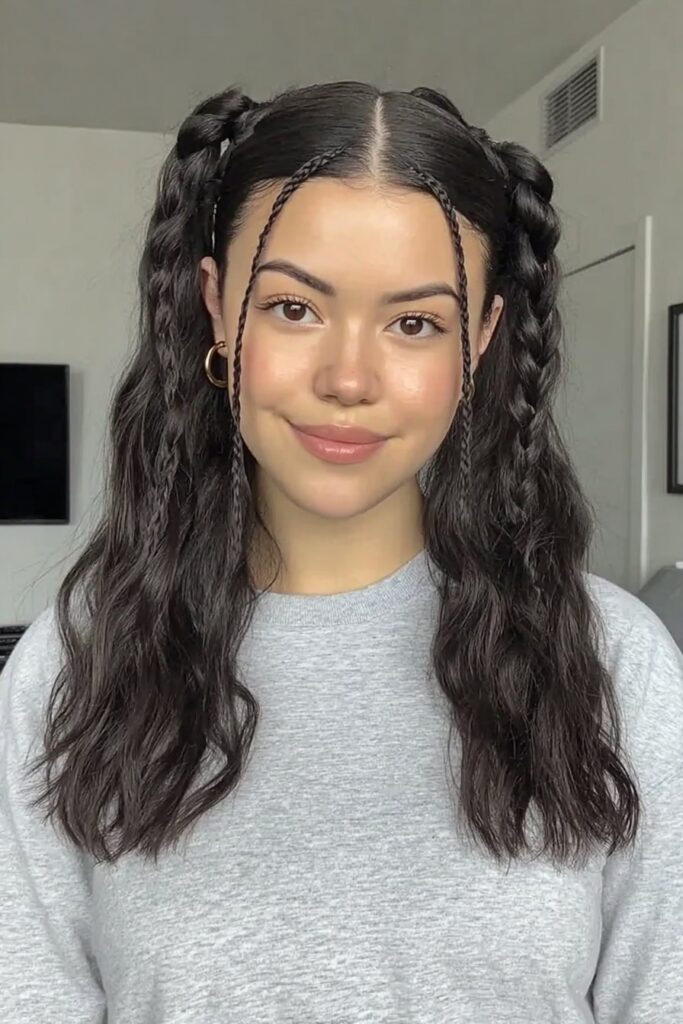 17 Stunning Half Up Half Down Pigtails to Try Today 5 A person with twisted half up half down pigtails hairstyle