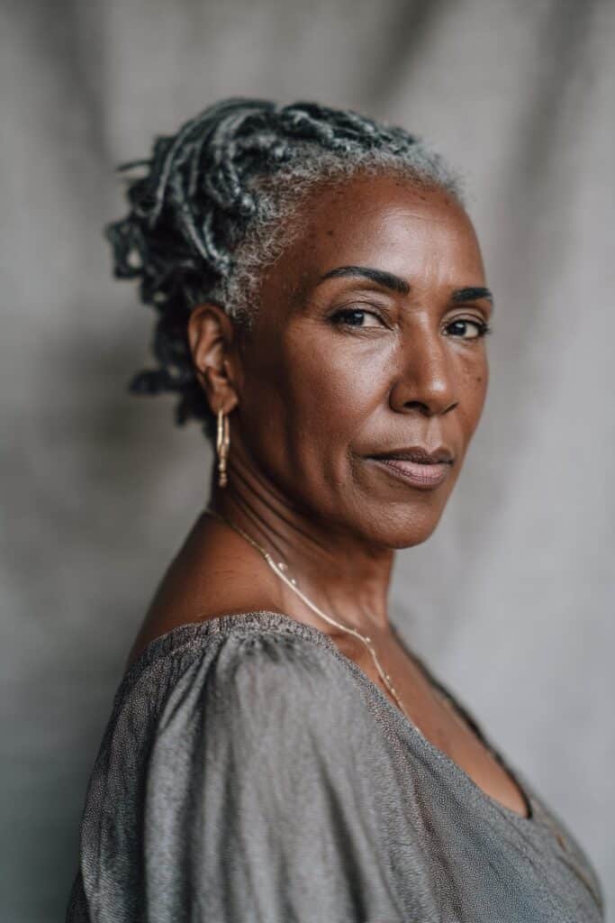 Short, chin-length box braids with clean parting, giving a sleek and modern appearance.