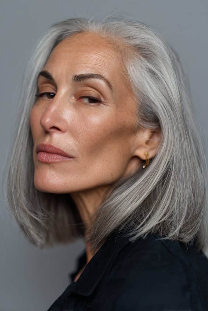 Classic straight bob haircut with a sleek, even length.