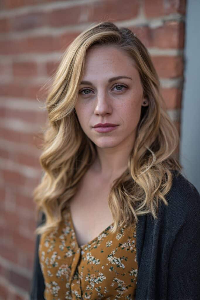 Light blonde hair featuring multi-tonal butterfly layers for added depth and dimension.