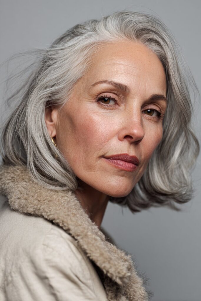Chic French bob with wispy bangs for women over 60, offering a youthful Parisian look.