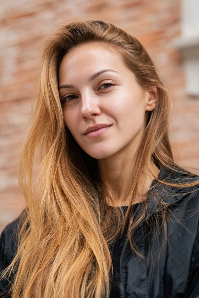 Light brown sugar–toned hair with a smooth, glossy finish that enhances shine.