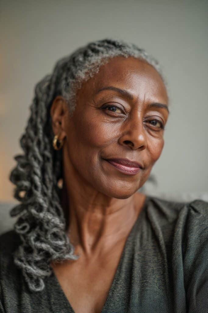 Cornrows braided in gently curved, wavelike patterns for a smooth, flowing design.