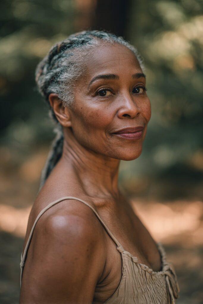 Braids styled to sweep across one side of the head, creating a soft, romantic draped look.