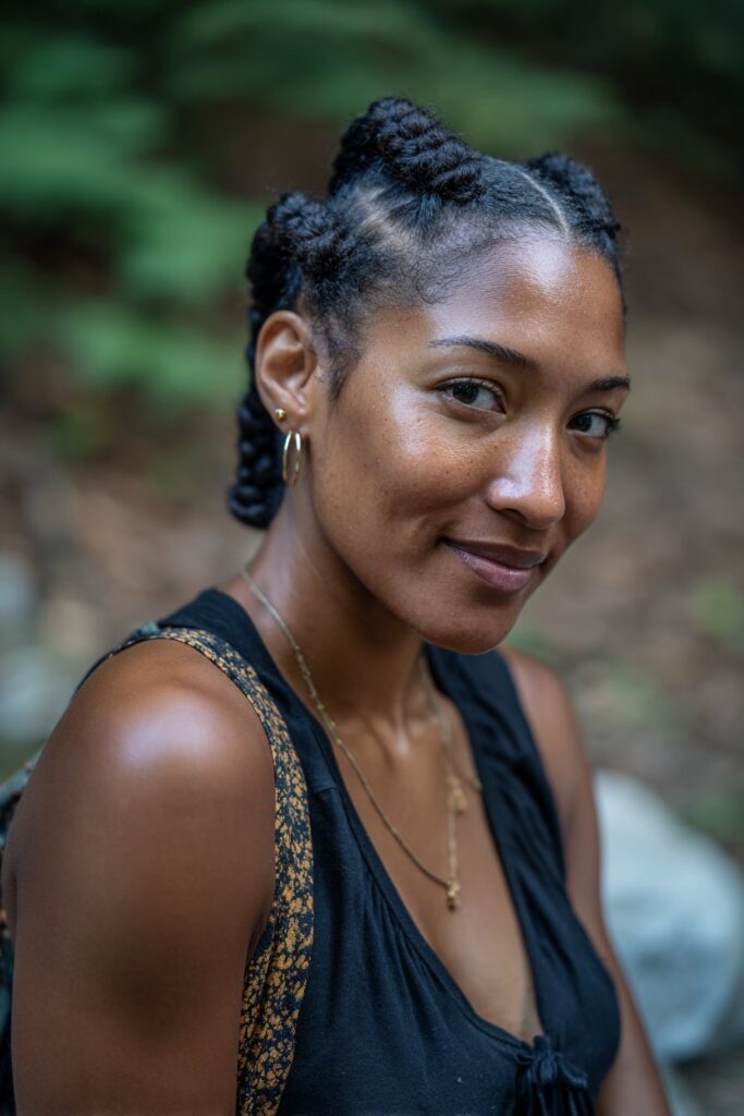 Cornrows styled into a heart shape on the scalp for a detailed, artistic design.