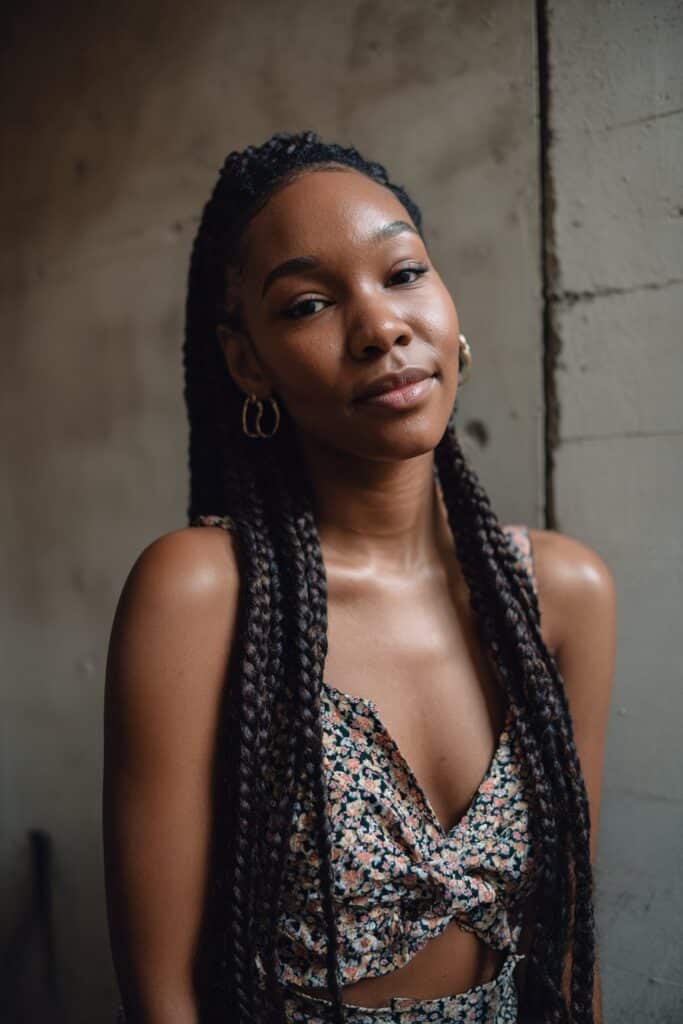 Box braids started without a knot at the root for a smoother, more comfortable, natural-looking finish.