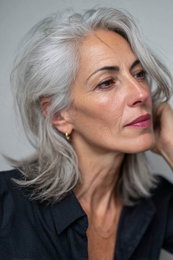 Layered bob hairstyle adding soft volume and movement for women over 60.”