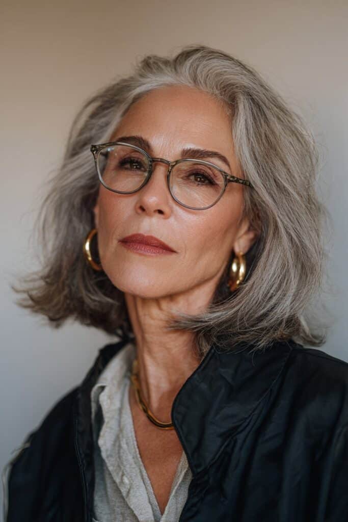 Modern 50-year-old woman featuring a layered mid-length haircut.