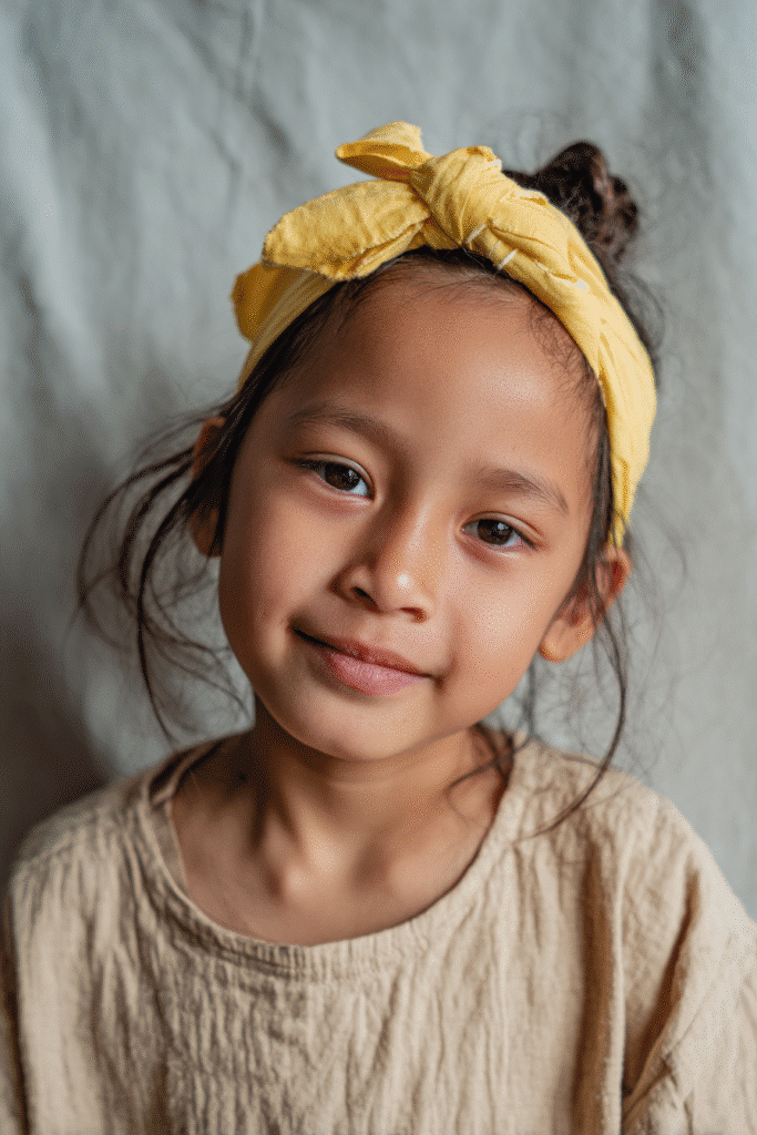 A scarf wrapped and tied as a headband, adding a soft, stylish, and versatile accessory.