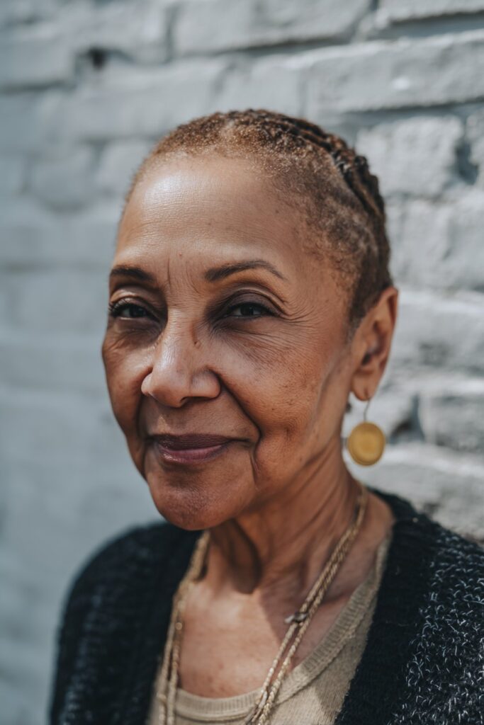 Short bob-length cornrows with precise parting and a structured shape around the jawline.