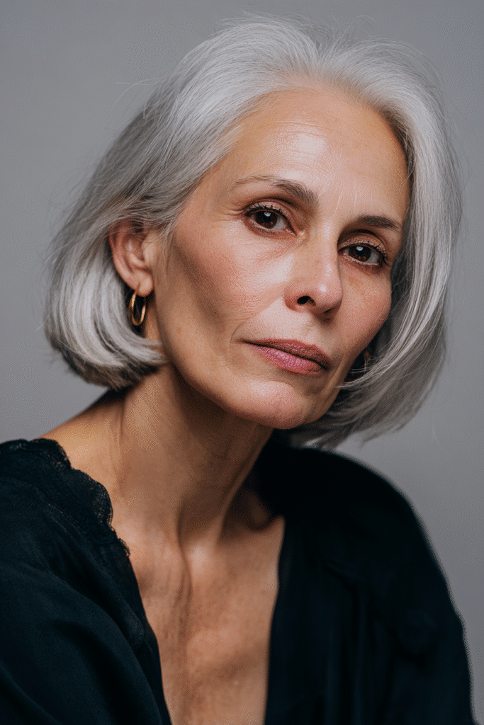 Smooth cropped hairstyle with a side fringe for sleekness and fullness on thin hair.