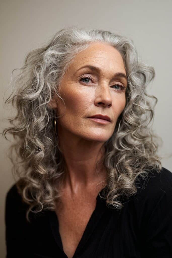 Short layered haircut styled with soft curls to enhance volume in thin hair.