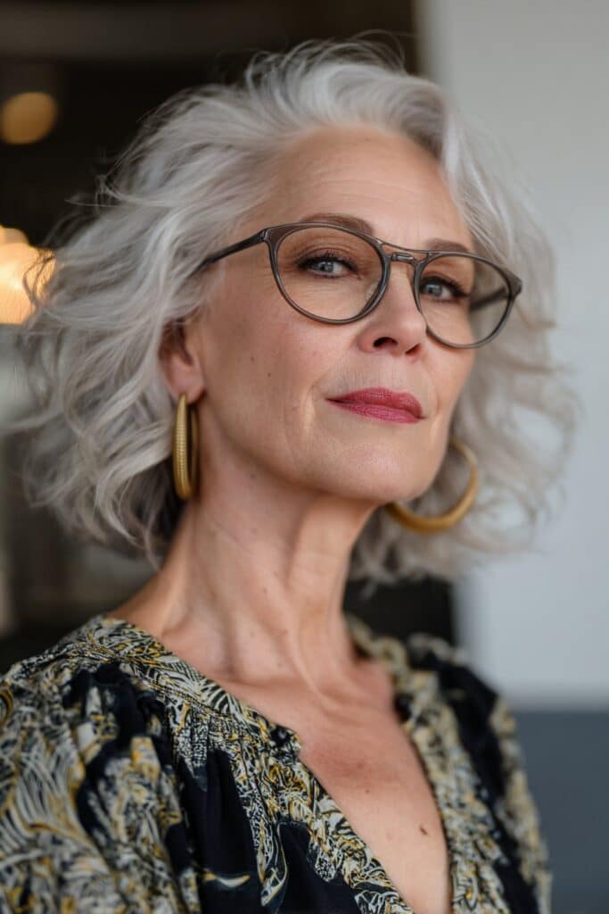 Sophisticated 50-year-old woman wearing a tapered bob.
