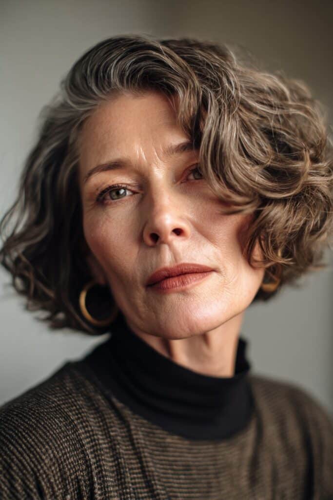 Textured bob haircut with natural movement and airy layers for women over 60.