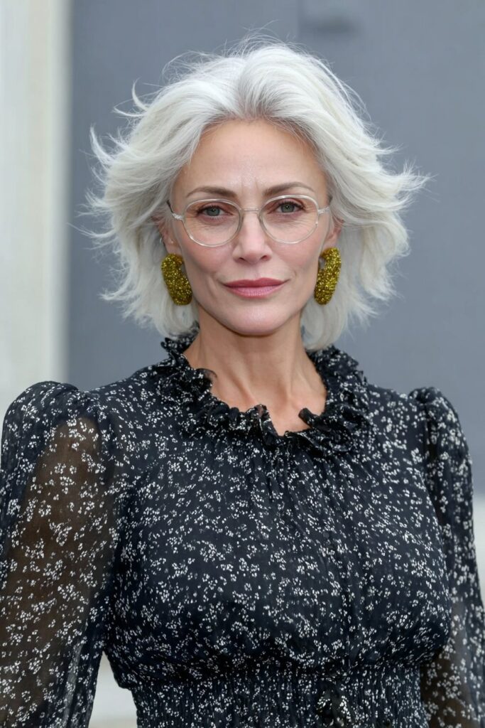 Woman over 60 with a short pixie haircut featuring fine, textured layers that add soft movement and dimension.