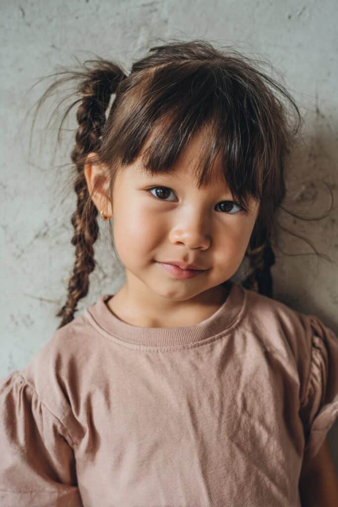 Braided bangs pulled into ponytail