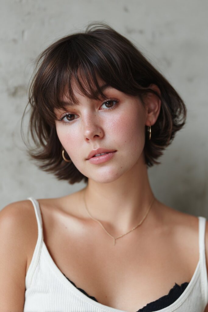 Butterfly layers finished with tapered ends and coordinating bangs for clean, sculpted movement.