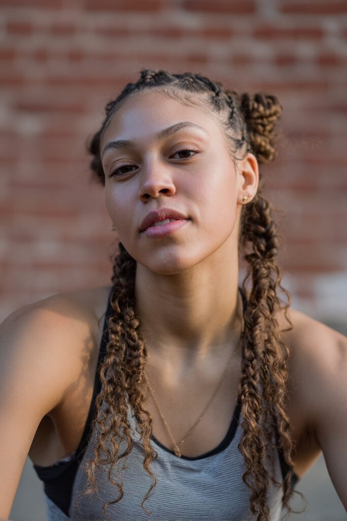 Hair braided close to the scalp in neat, straight cornrows for a sleek, protective style.