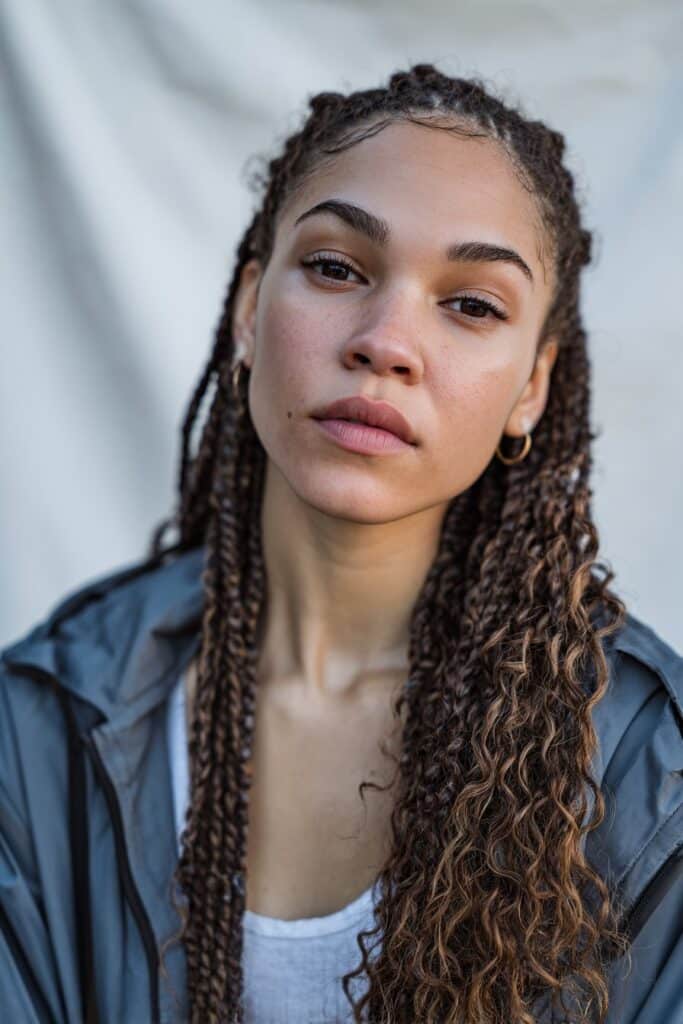 Small packets of hair are added subtly so the extensions appear to blend naturally with the scalp braid.