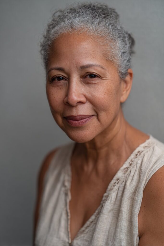 Hair cropped close at the sides/back with added volume and height on top.