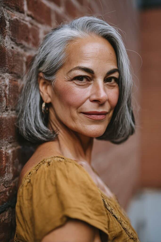 A bob cut with the nape shaved for a clean, modern contrast.