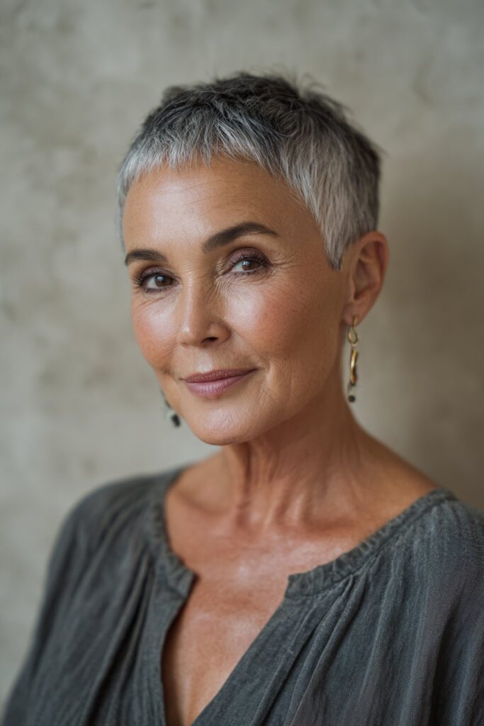 Hair cropped short on top with a gradual taper down the sides and back.